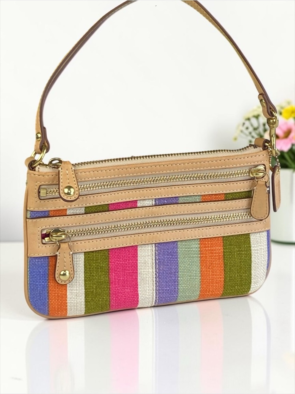 Coach Bonnie Legacy Striped Convertible Minibag Clutch Wristlet Y2K